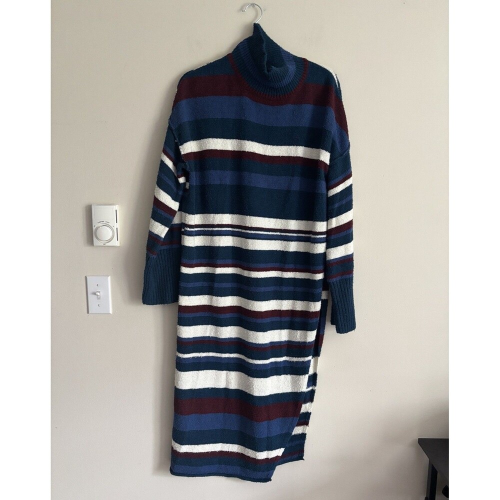 Free People Atlas Swearer Dress‎ Pullover Small Blue White Maroon Side Slit Boho